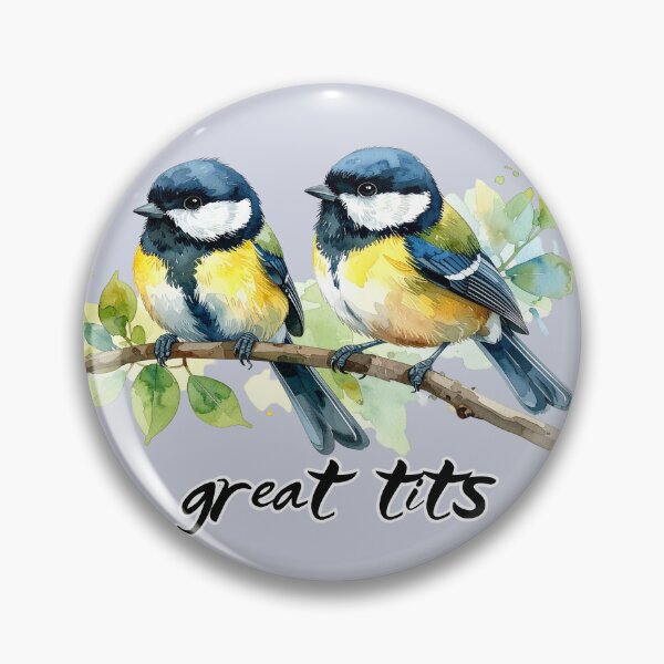 Item preview, Great tits sitting on a branch - "great tits" text, pun designed and sold by LiskoDesign.