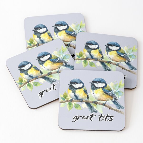 Item preview, Great tits sitting on a branch - "great tits" text, pun designed and sold by LiskoDesign.