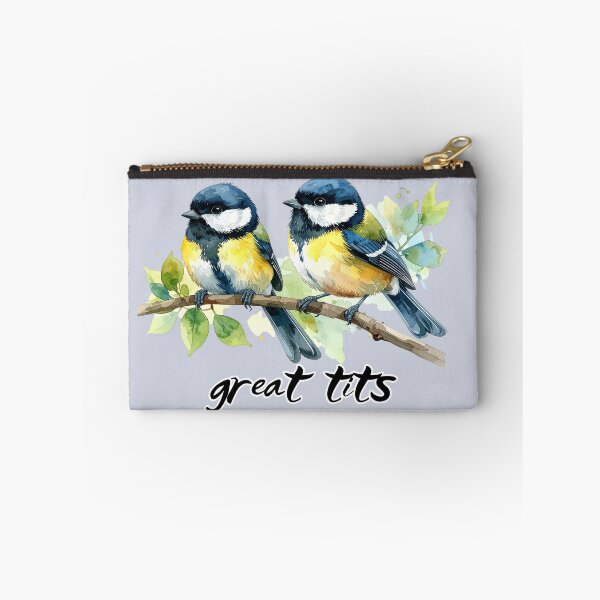 Item preview, Great tits sitting on a branch - "great tits" text, pun designed and sold by LiskoDesign.