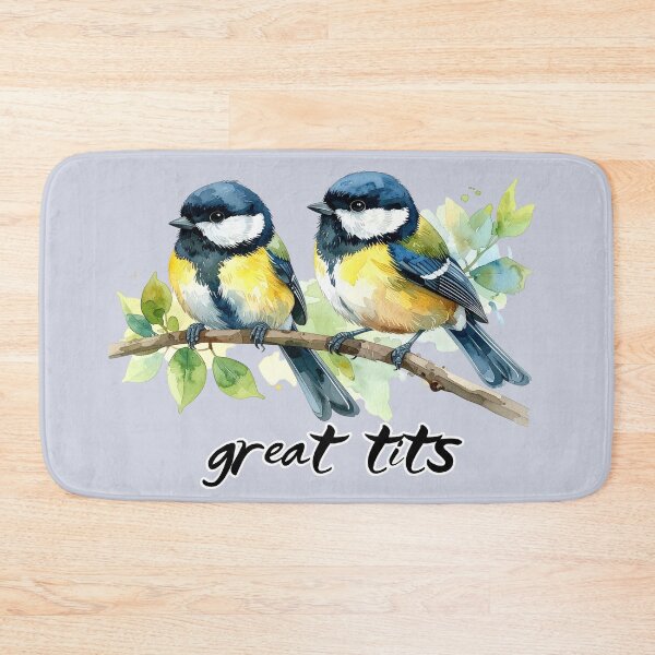 Item preview, Great tits sitting on a branch - "great tits" text, pun designed and sold by LiskoDesign.