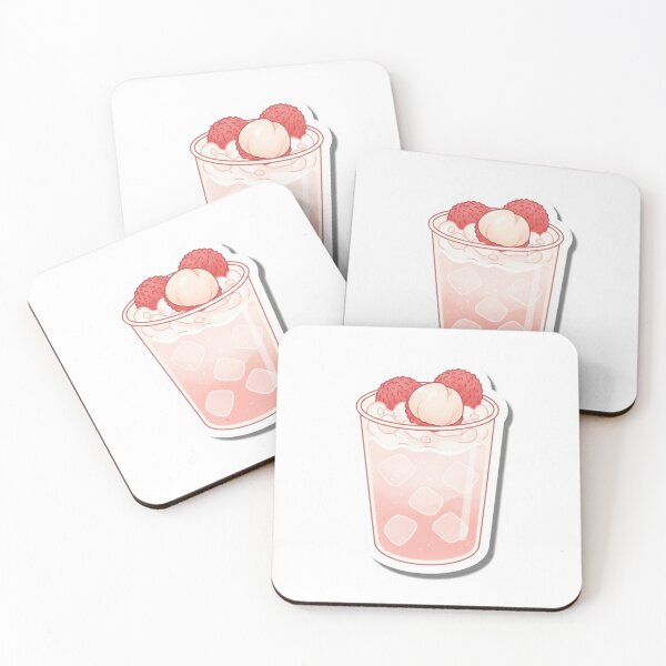 Aperçu de l'œuvre Boisson sucrée au litchi – Illustration esthétique rose mignonne créée et vendue par zenaikido.