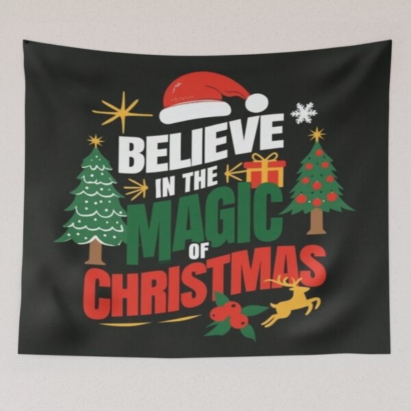 Item preview, Believe in the Magic of Christmas – Festive Holiday Design with Santa Hat, Trees & Snowflakes designed and sold by Bright Nest Studio.