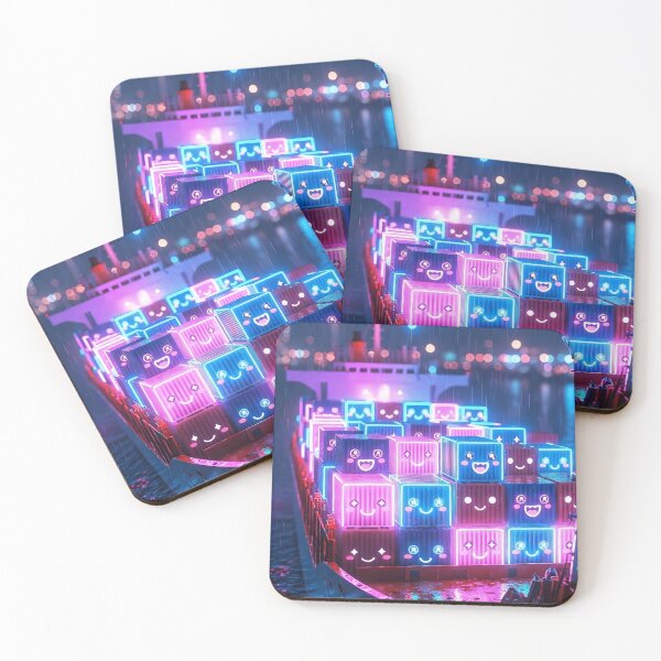 Item preview, Neon Kawaii Container Ship – Happy Faces in the Rain designed and sold by NordseeSteel.