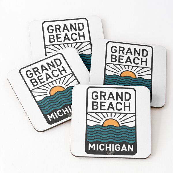 Item preview, Grand Beach Michigan - Retro Beach Sign designed and sold by TheOldMittenIllustrated.