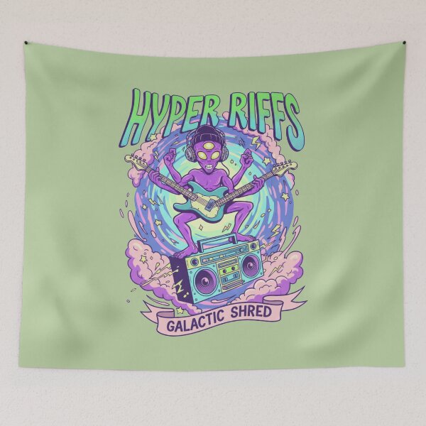 Item preview, Hyper Riffs Galactic Shred - Psychedelic Alien Guitarist designed and sold by AwesomeBeyondLimits.