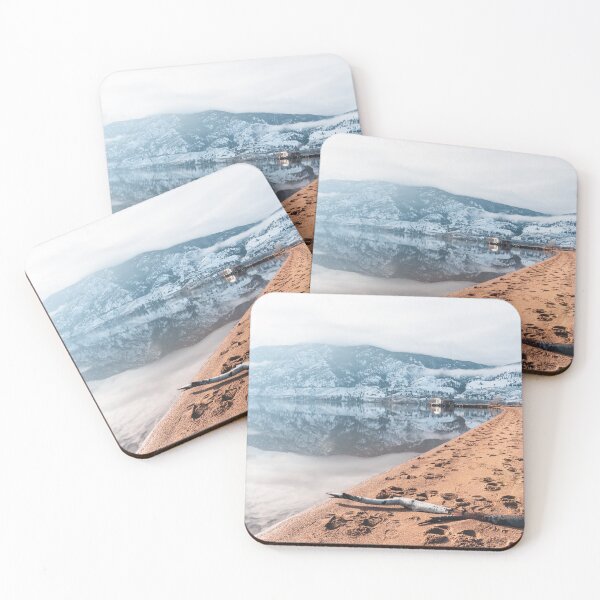 Item preview, Snow-covered mountains reflecting in Skaha Lake in December designed and sold by Amy Mitchell.