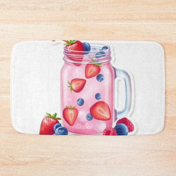 Item preview, Berry Infused Pink Drink – Fresh Strawberry Blueberry Mason Jar Illustration designed and sold by zenaikido.