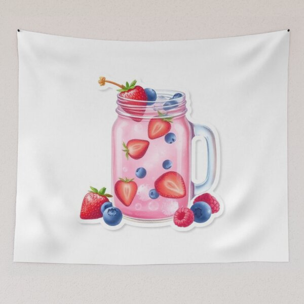 Item preview, Berry Infused Pink Drink – Fresh Strawberry Blueberry Mason Jar Illustration designed and sold by zenaikido.