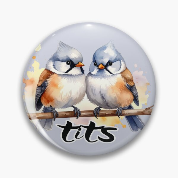 Item preview, Bearded reedlings sitting on a branch - "tits" text, pun designed and sold by LiskoDesign.