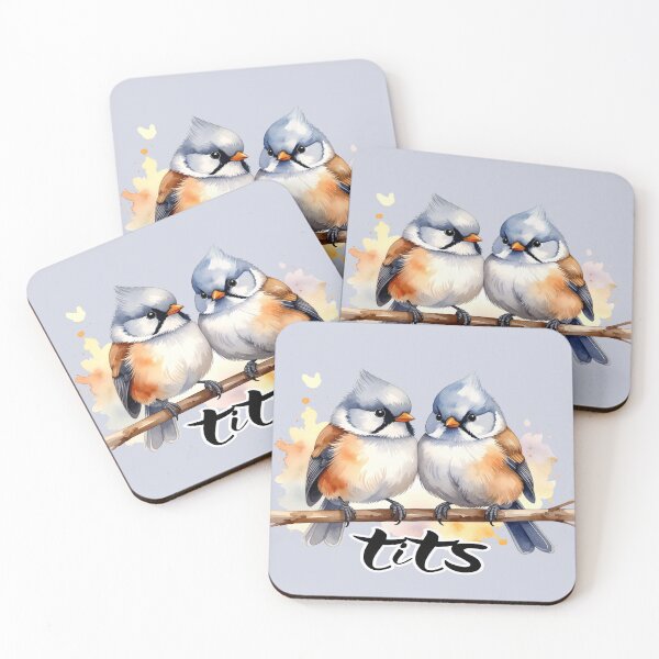 Item preview, Bearded reedlings sitting on a branch - "tits" text, pun designed and sold by LiskoDesign.