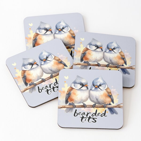 Item preview, Bearded tits sitting on a branch - "bearded tits" text, pun designed and sold by LiskoDesign.
