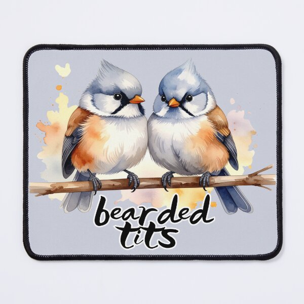 Item preview, Bearded tits sitting on a branch - "bearded tits" text, pun designed and sold by LiskoDesign.