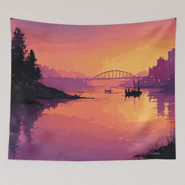 Item preview, Miramichi — New Brunswick Retro Sunset River Art Print designed and sold by TuncGK.