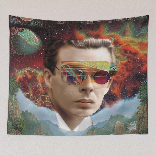 Item preview, Aldous Huxley Cosmic Mindscape – Surreal Sci-Fi Nature Fusion Art Print designed and sold by Mystikos Art.