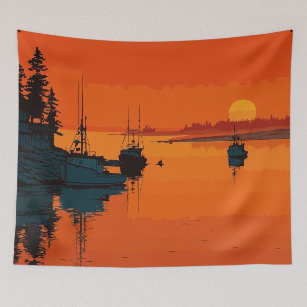 Item preview, Richibucto — New Brunswick Retro Sunset Harbor Art Print designed and sold by TuncGK.