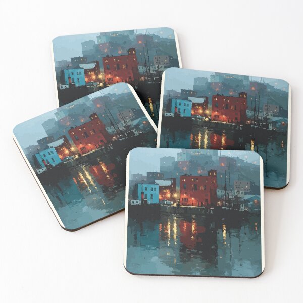 Item preview, Saint John — New Brunswick Vintage Waterfront Night Art Print designed and sold by TuncGK.