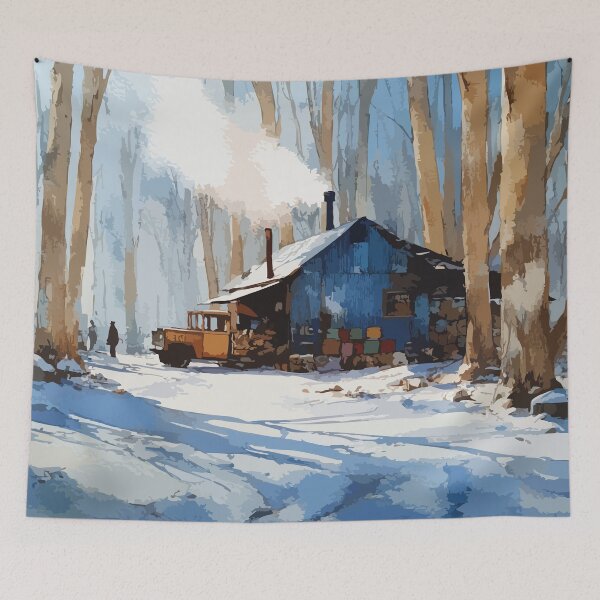 Item preview, Saint-Quentin — New Brunswick Winter Cabin Forest Art Print designed and sold by TuncGK.