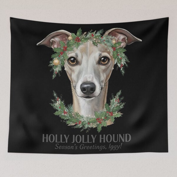 Item preview, Holly Jolly Hound Watercolor Portrait designed and sold by zoughlal.