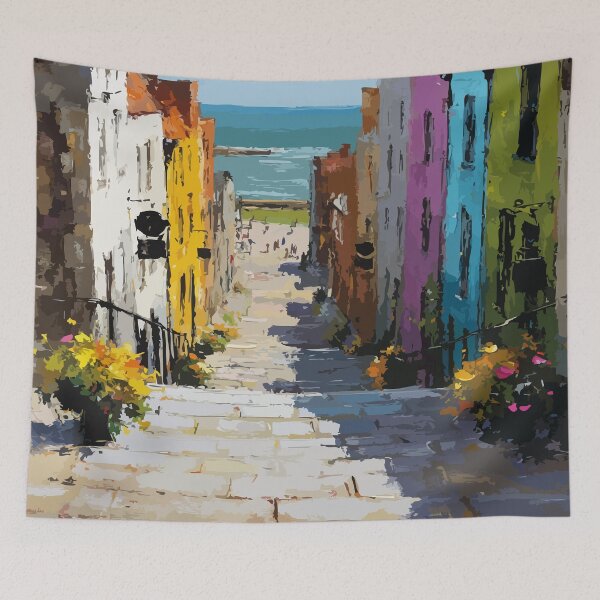 Item preview, St. Andrews — New Brunswick Pastel Seaside Wharf Art Print designed and sold by TuncGK.