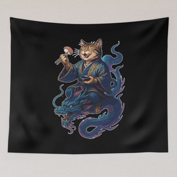 Item preview, Sushi Cat Tabby Kimono Dragon Gift designed and sold by Pineapple-Tree.