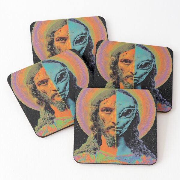 Item preview, Jesus vs Alien – Psychedelic Split Portrait of Divinity and Cosmic Mystery designed and sold by Mystikos Art.