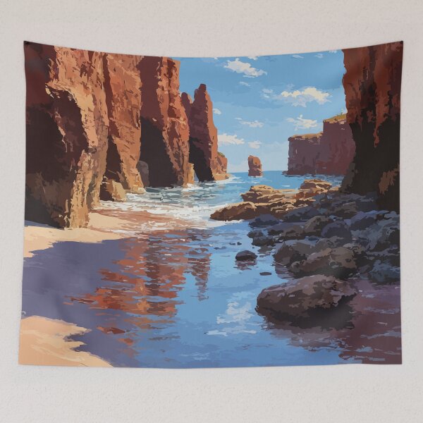 Item preview, St. Martins — New Brunswick Vintage Sea Caves Cliffs Art Print designed and sold by TuncGK.