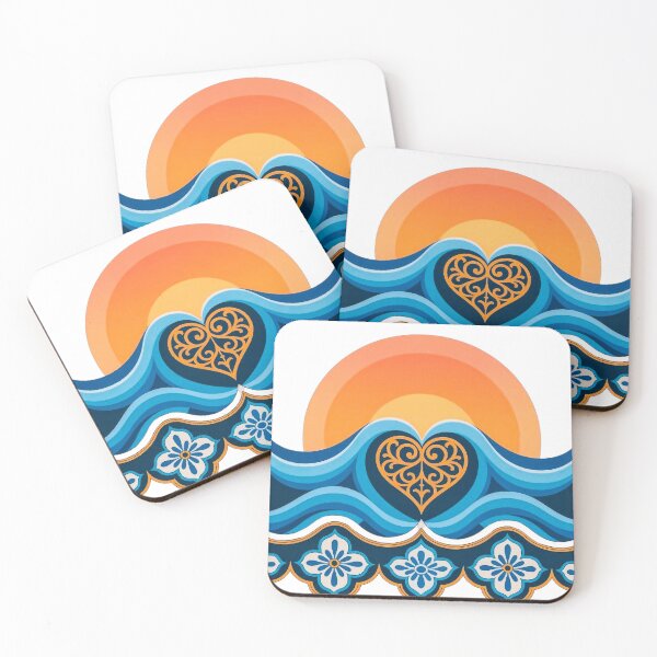 Item preview, Portuguese Azulejo Waves & Sunset Heart Art designed and sold by vivaportugalstore.