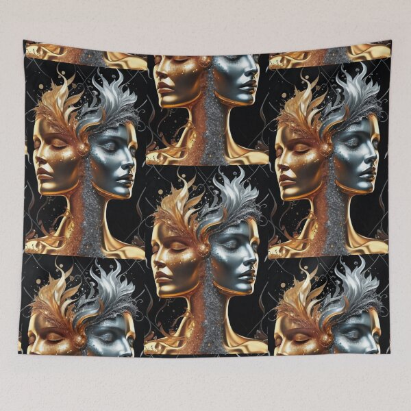 Item preview, logo picture illustration woman profile gold black butterflies designed and sold by gulka8.