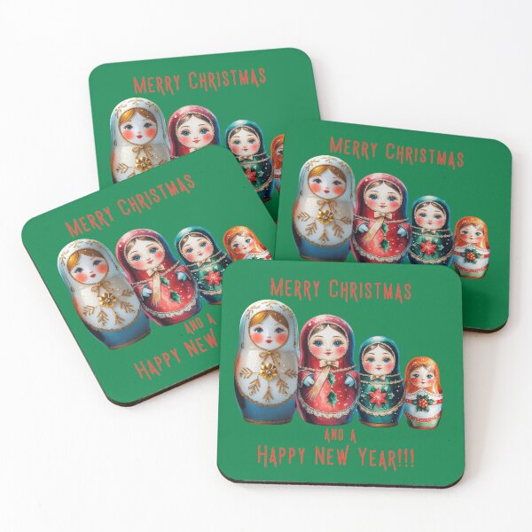 Item preview, Christmas Matryoshka Dolls – Merry Christmas and Happy New Year Russian Holiday Art -GREEN designed and sold by PAPIRO SIGLO XXI.
