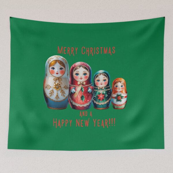 Item preview, Christmas Matryoshka Dolls – Merry Christmas and Happy New Year Russian Holiday Art -GREEN designed and sold by PAPIRO SIGLO XXI.