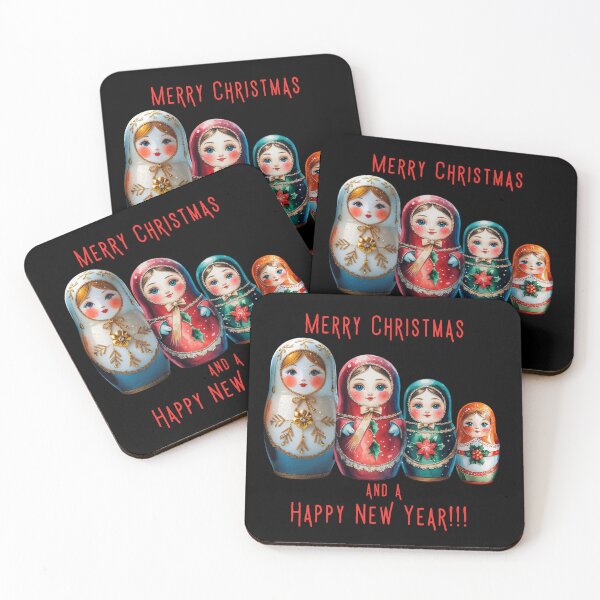 Item preview, Christmas Matryoshka Dolls – Merry Christmas and Happy New Year Russian Holiday Art -BLACK designed and sold by PAPIRO SIGLO XXI.