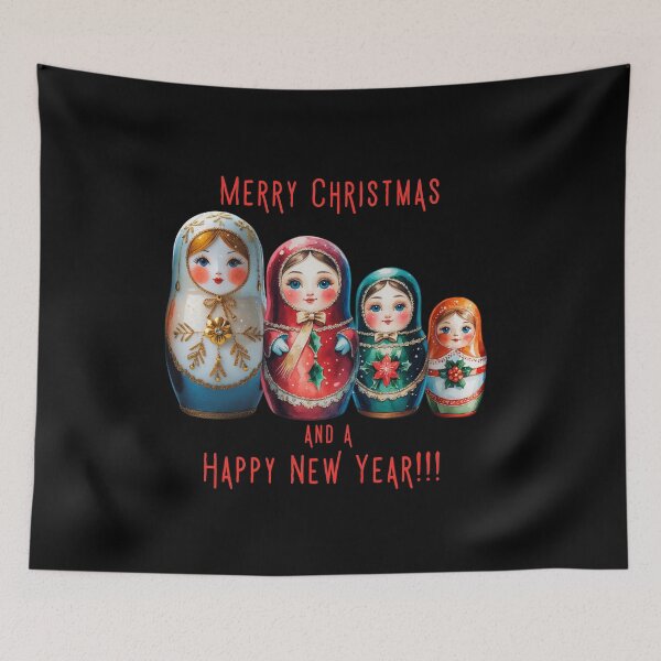 Item preview, Christmas Matryoshka Dolls – Merry Christmas and Happy New Year Russian Holiday Art -BLACK designed and sold by PAPIRO SIGLO XXI.