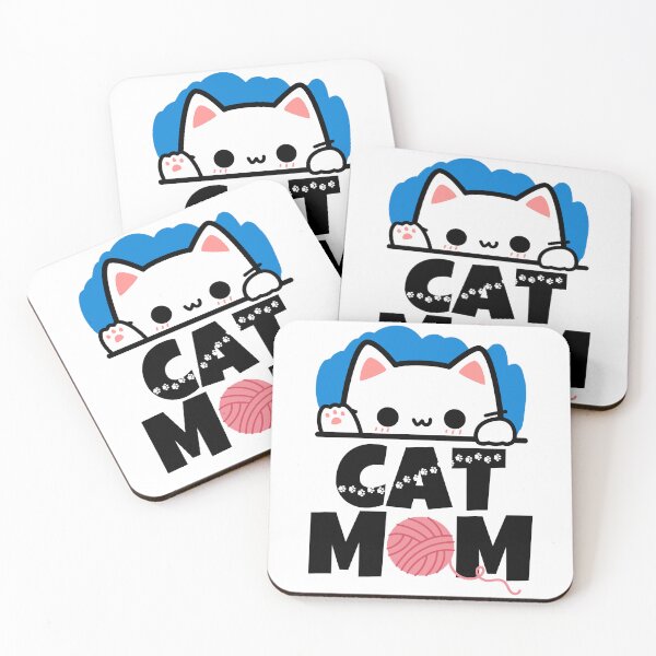 Item preview, Kawaii Cat Mom - Peeking Cat Paw Prints & Yarn designed and sold by LagomCreative.