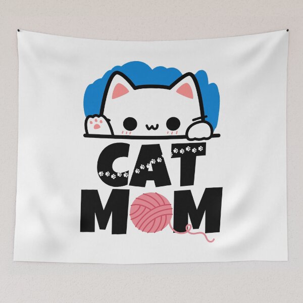 Item preview, Kawaii Cat Mom - Peeking Cat Paw Prints & Yarn designed and sold by LagomCreative.