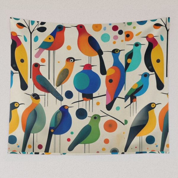 Item preview,  birds on a branch with big eyes in contemporary minimalism, abstract white background, illustration, paintingv0.1 logo graphics colorful birds designed and sold by gulka8.