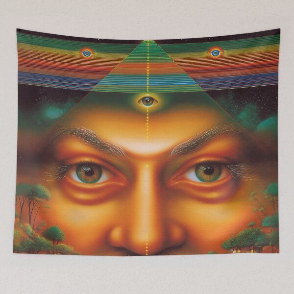 Item preview, Osho Third Eye Pyramid – Surreal Cosmic Consciousness Portrait Art designed and sold by Mystikos Art.