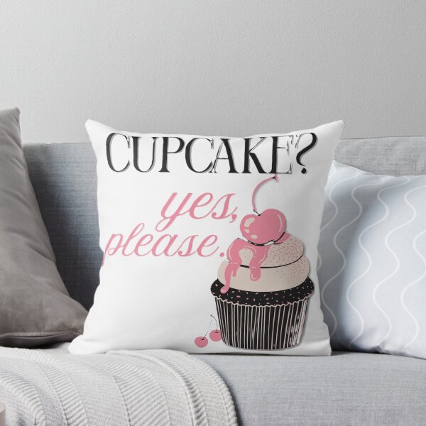 Aperçu de l'œuvre Un cupcake ? Oui, s'il vous plaît ! Illustration de dessert rose et noir créée et vendue par Designnari.
