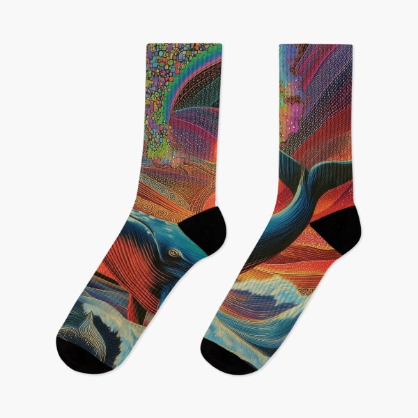 Item preview, Cosmic Whale Leap – Surreal Ocean Fantasy with Rainbow and Celestial Skies designed and sold by Mystikos Art.