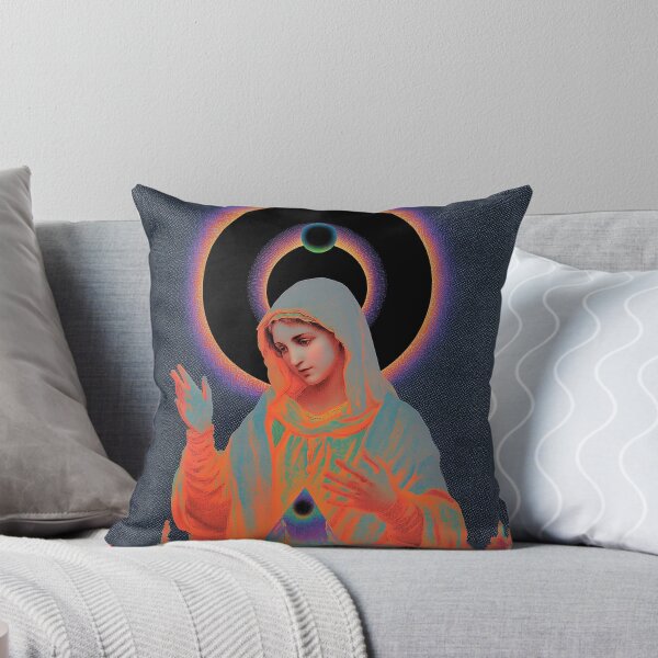 Item preview, Cosmic Mary – Surreal Psychedelic Goddess with Halo and Mountain Temple designed and sold by Mystikos Art.