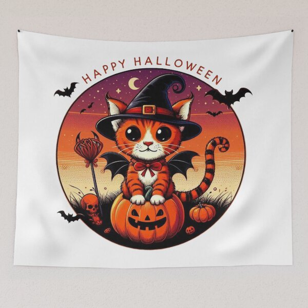 Item preview, Witchy Black Cat Halloween Pumpkin Books designed and sold by BigBlueArt.