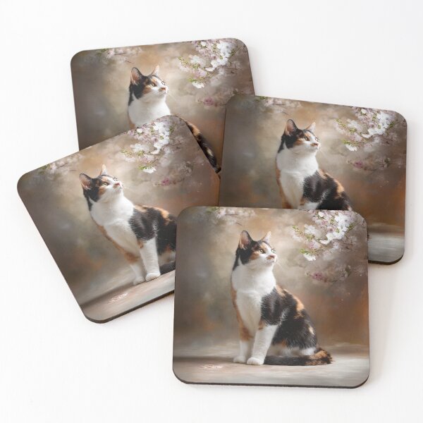 Item preview, Elegant Calico Cat Portrait with Spring Cherry Blossoms designed and sold by skibreck.
