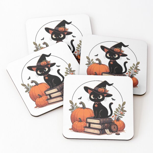 Item preview, Witchy Black Cat Halloween Pumpkin Books designed and sold by BigBlueArt.