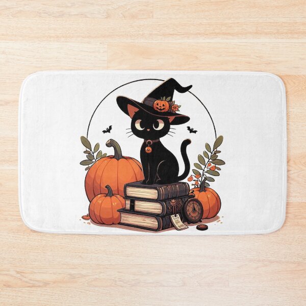 Item preview, Witchy Black Cat Halloween Pumpkin Books designed and sold by BigBlueArt.