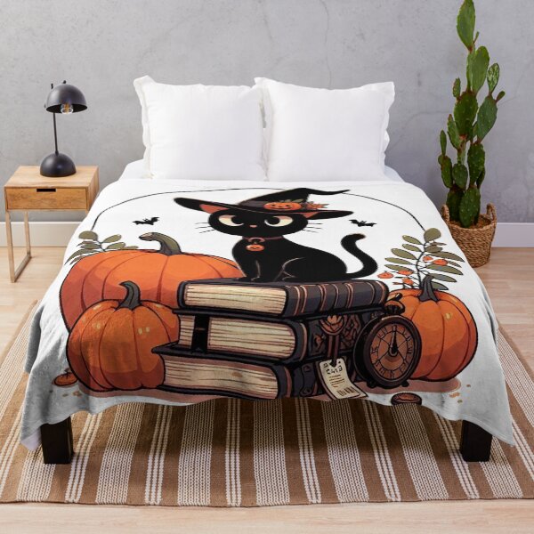 Item preview, Witchy Black Cat Halloween Pumpkin Books designed and sold by BigBlueArt.