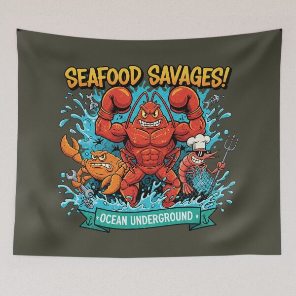 Item preview, Seafood Savages Ocean Underground - Lobster Boxer Cartoon designed and sold by AwesomeBeyondLimits.