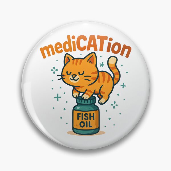 Item preview, mediCATion – Cute Cat on Fish Oil Bottle | Funny Cat Pun Design designed and sold by SVALANART.
