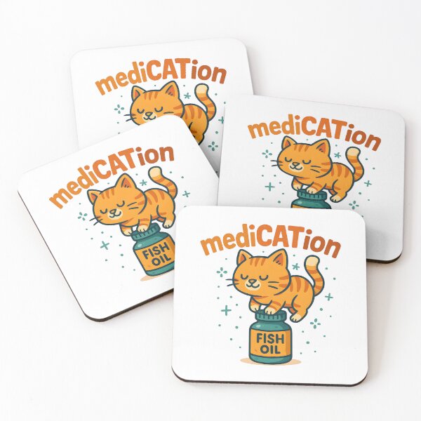 Item preview, mediCATion – Cute Cat on Fish Oil Bottle | Funny Cat Pun Design designed and sold by SVALANART.