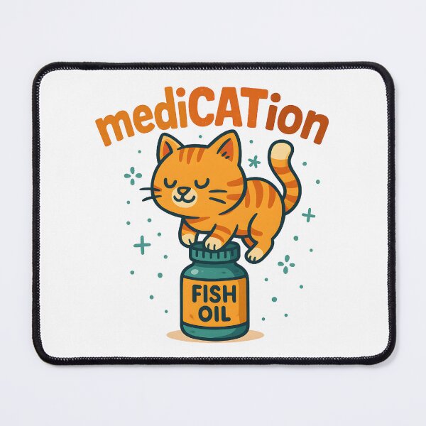 Item preview, mediCATion – Cute Cat on Fish Oil Bottle | Funny Cat Pun Design designed and sold by SVALANART.