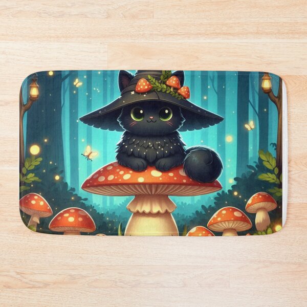 Item preview, Kawaii Witch Cat On Magic Mushroom designed and sold by BigBlueArt.