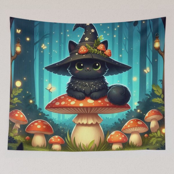 Item preview, Kawaii Witch Cat On Magic Mushroom designed and sold by BigBlueArt.